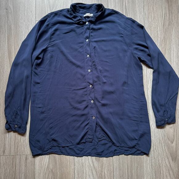 Velvet by Graham & Spencer Womens Velvet Collar Button Down Shirt Blue Size L - Picture 2 of 9